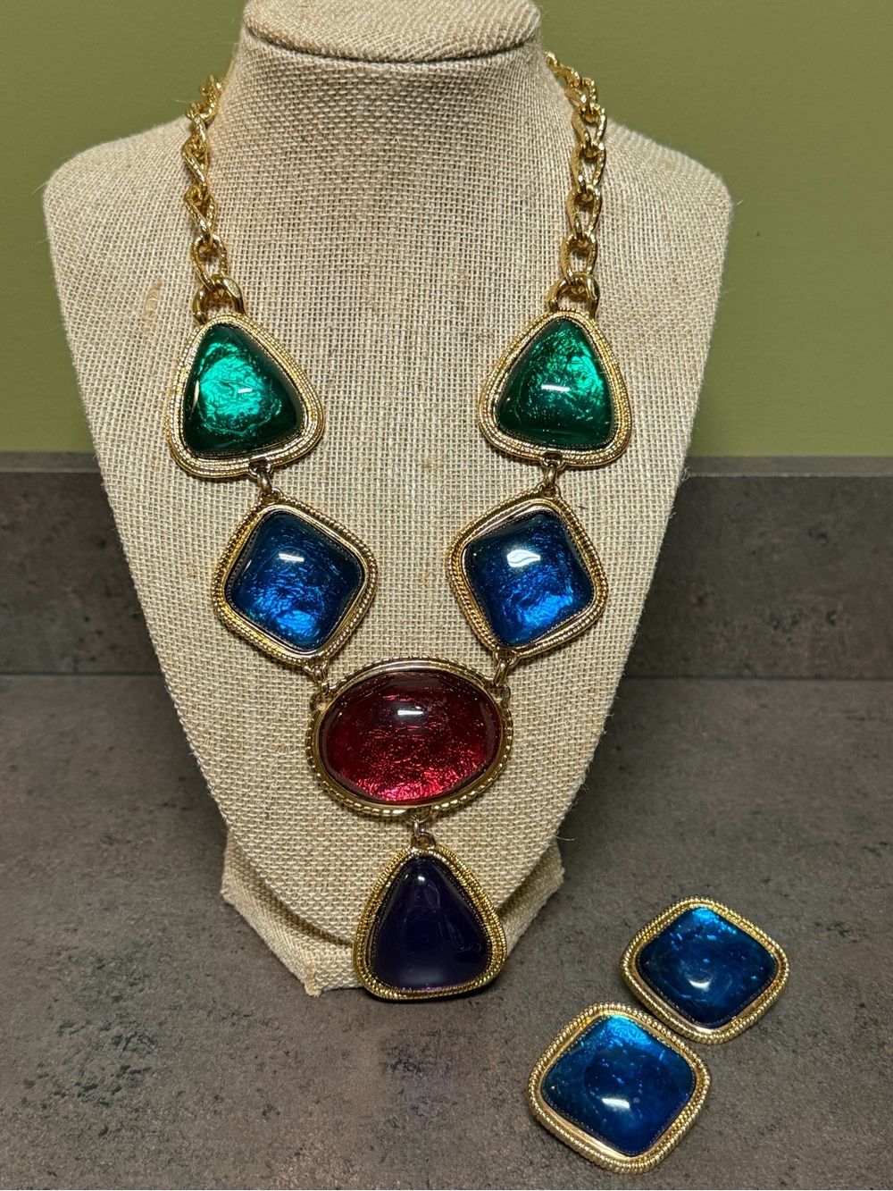 Vintage KJL Caprianti Statement Necklace and Earrings Set